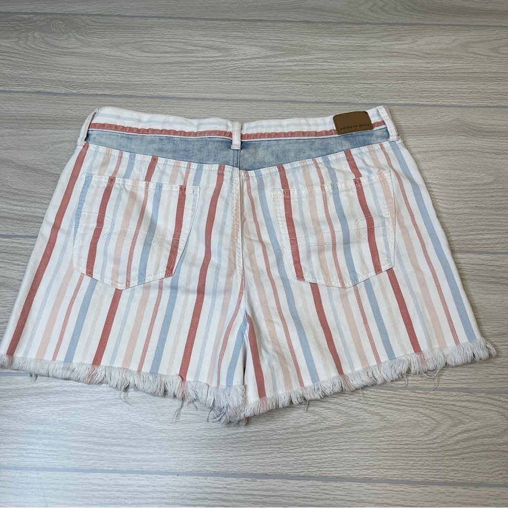 American Eagle Outfitters Cotton Striped Raw Hem Mom Short Pink Blue Size 14 - Picture 3 of 13